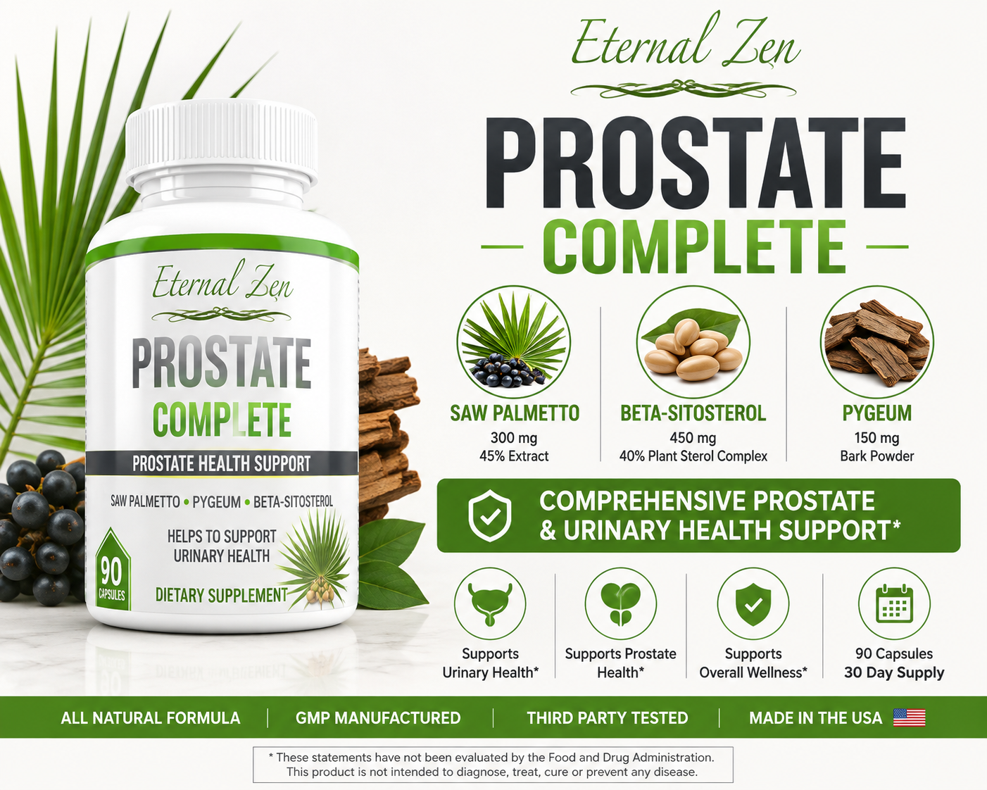 Eternal Zen Prostate Complete with saw palmetto, beta-sitosterol and pygeum for prostate and urinary health support