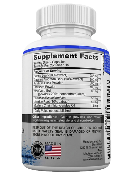 Eternal Zen 15 day Cleanse supplement facts label