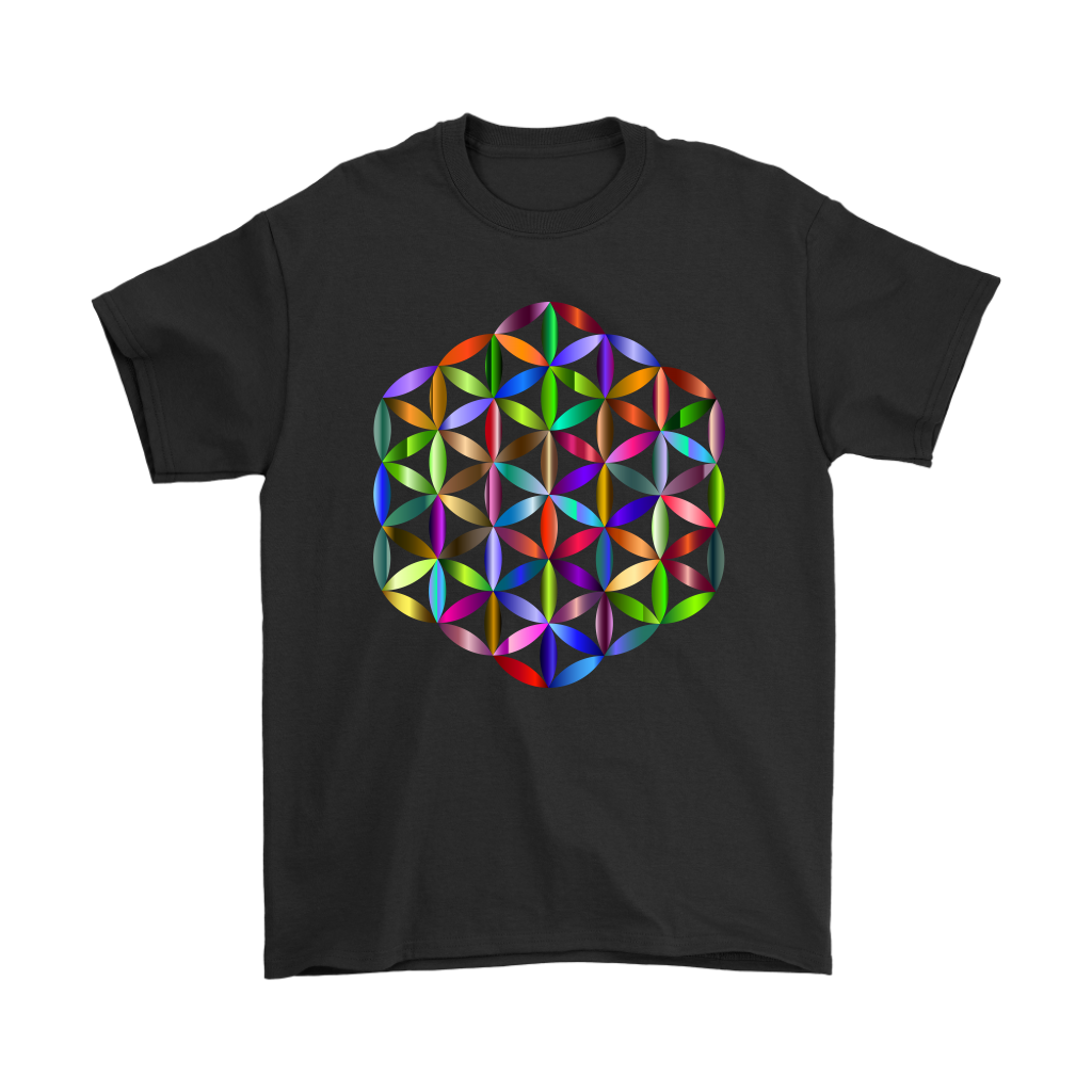 Vibrant, Colorful Rainbow, Flower of Life Mandala T-Shirt for Men